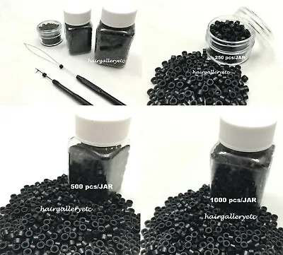 BLACK Silicone Lined Micro Rings Beads Feather I Tip Hair Extensions Hook Loop • $8.99