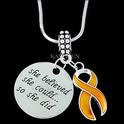 ~Orange Ribbon Cancer Awareness MS Multiple Sclerosis Lymphoma Leukemia Necklace • $40