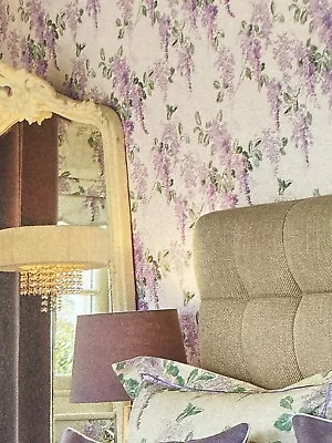 Classic Laura Ashley Mirabelle Pale Iris Lilac Wisteria Floral Wallpaper 2 Rolls • £70