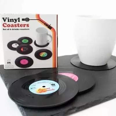 6pk Music Vinyl Record Cup Coaster Glass Drink Holder Place Mat Tableware Home • $16.95