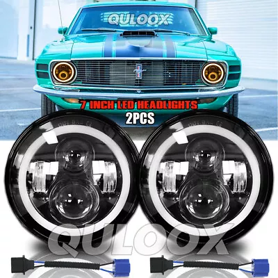 For Ford Mustang F-150 Pickup 7  Inch Round LED Headlights Halo Angel Eyes DRL • $69.59