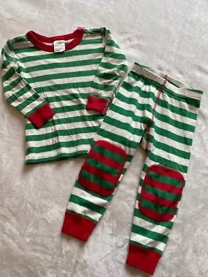 Hanna Andersson Green White Stripe Organic Cotton Xmas Pjs 80 85 24 M 2 2T • $9.99