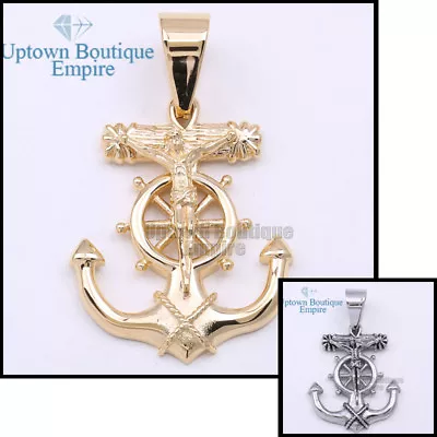 Anchor Jesus Crucifix Cross Men's Stainless Steel Gold Plated Pendant*CG • $13.49