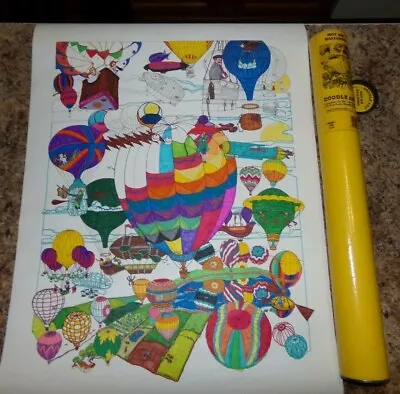 Vintage Original 20  X 30  Hot Air Balloons Doodle Art Poster Partly Colored • $32.76