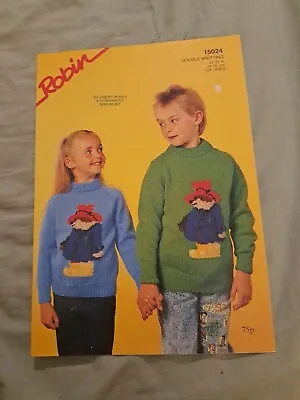 Robin Knitting Pattern Boy/Girl DK Paddington In Wellingtons Motif Sweater 15024 • £0.99