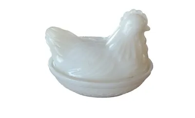 White Milk Glass Hen On A Nest Dish Chicken In Basket 3  Tall X 4 3/4  X 3  Wide • $12