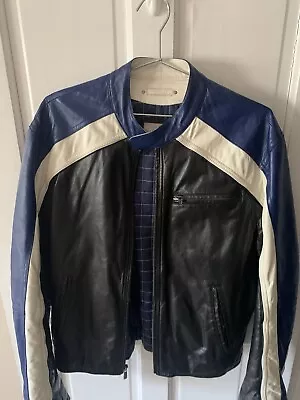 Vintage Wilsons M. Julian Leather Mens Jacket Striped Cafe Racer Motorcycle Sz L • $149.50