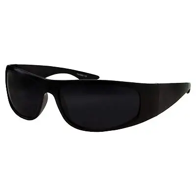 Super Dark Lens Black Sunglasses | Biker Style Rider | Wrap Around Frame | Shiny • $12.99