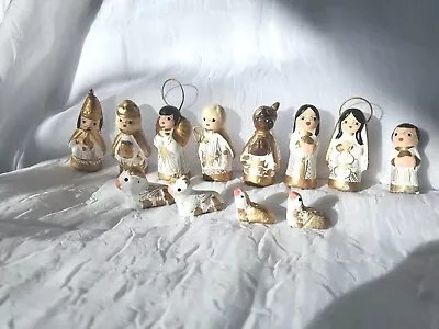 Handmade Nativity Set 12 Pieces Hand-painted Clay White & Gold Made In Mexico • $13.90