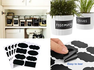 32 Blackboard Stickers Chalk Board Chalkboard Reusable Glass Jar Labels Black • £2.29