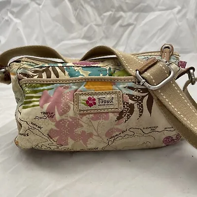 Fossil Beige St Thomas Beach Map Island Crossbody Washable Zippered Purse • $35.51