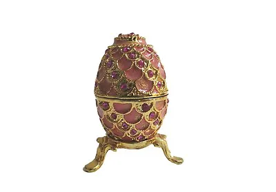 Bejeweled Pink Faberge Egg Hinged Metal Enameled Crystal Trinket Box • $22.75