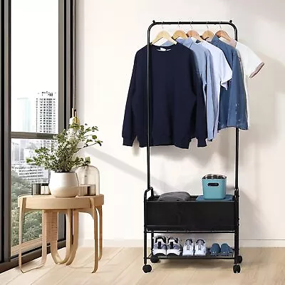 3-in-1 Clothes Rack Laundry Hamper Sorter Cart With Storage Basket Hanging Bar • $51.99