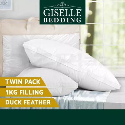 Giselle Bedding Pillow Duck Feather Down Pillows Twin Pack Standard Size Hotel • $46.95