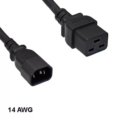 Kentek 6' Ft 14 AWG Power Cord IEC-60320 C14 To C19 15A/250V SJT Heavy-Duty Blk • $15.48