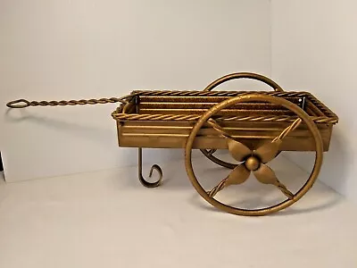 $9.99 • Buy Metal Flower Cart Wagon Heavy Gold Twisted Rope Centerpiece Tabletop 10 1/4 