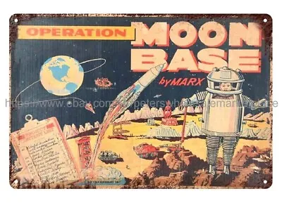 Childhood Toy 1962 MARX OPERATION MOON BASE PLAYSET Play Room Metal Tin Sign • $18.93