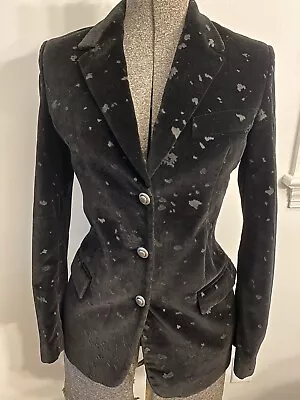 Versace Jeans Couture Women’s Black Velvet Jacket With Gray Animal Print Sz 8 • $149