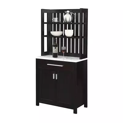 Pemberly Row Wine Bar W/ Cabinet In Espresso Wood W/ White Faux Marble Top • $273.28