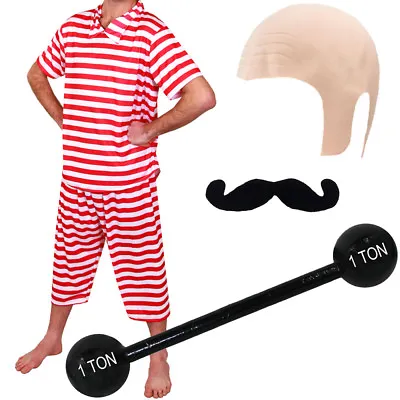 Mens Circus Victorian Strongman Costume Old Time Weightlifter Fancy Dress Outfit • £19.99