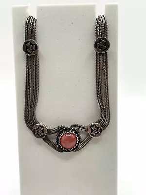 Vintage CB Sterling Silver Moroccan Berber 17  Necklace Peach Moroccan Glass #2 • $154