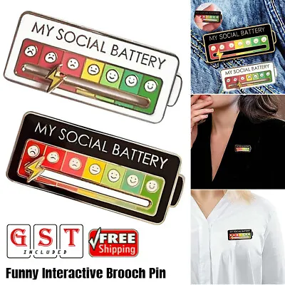 Brooch Pin My Social Battery Mood Funny Interactive Enamel Badge Lapel Pin AU • $2.57