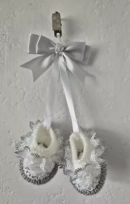 Babies Bootie Pram Charm Silver And White Silver Bling Bow • £5