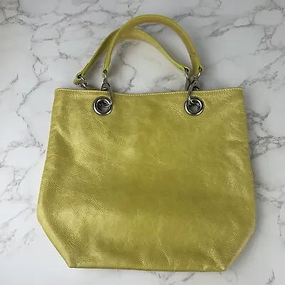 Maurizio Taiuti Small Leather Tote Purse Hand Bag Yellow Made In Italy • $24.99