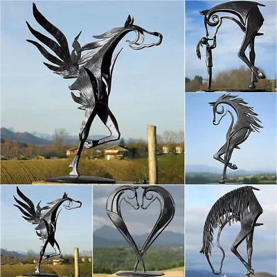 Rustic Metal Art Abstract Horse Statue Garden Ornament Sculpture Home Decoration • £16.99