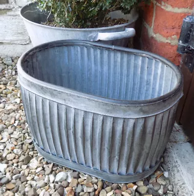 Small Vintage Style Galvanised Metal Grey Oval Dolly Tub Garden Planter Pot • £32.95