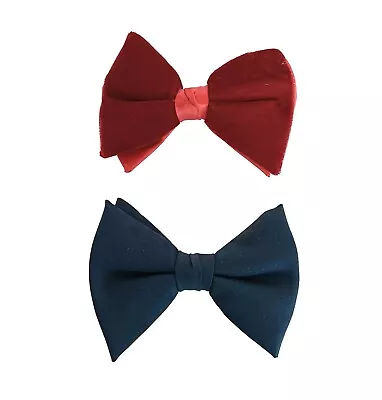 Vintage 60s 70s ROYAL RUST Clip On Bow TIE Fashion VELVET Red Blue MCM Clothing  • $7.95