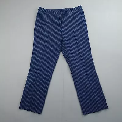 Vtg Moth Anthropologie Striped Pants Womens 12 Blue High Rise Stretch 27.5  INSM • $9.60