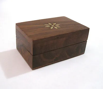 $5.95 • Buy Star Sun Flower Wooden Wood Trinket Pill Box Brass Accents