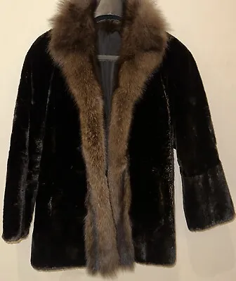 Sheared Mink Real Fur Sable Collar Trim Fur Coat Jacket Size M-L • £99