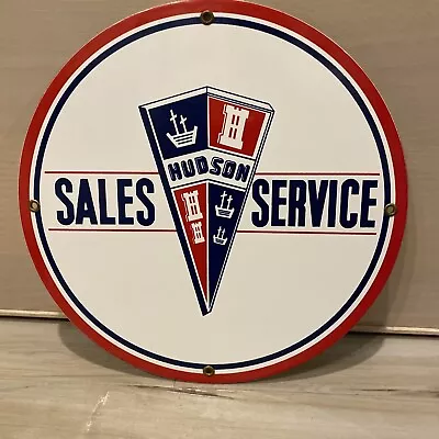 Vintage Hudson Porcelain Sign  Car Dealer Gas Oil Hornet Auto Usa Sales Service • $99.99