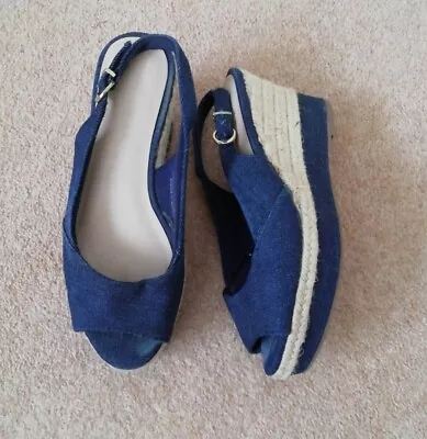 £12 • Buy M&S Wide Fit Denim Wedge Slingback Sandals Shoes Summer 8.5cm Heel UK 5 EUR 38 