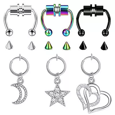 6pcs Magnetic Fake Septum Nose Ring Fake Belly Button Rings Clip On Non-Piercing • $14.99