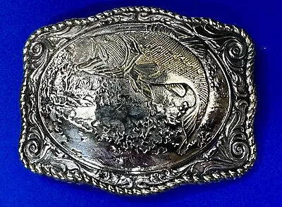Ornate Crumrine Brand Silver Color Western Cowboys Belt Buckle • $28.40