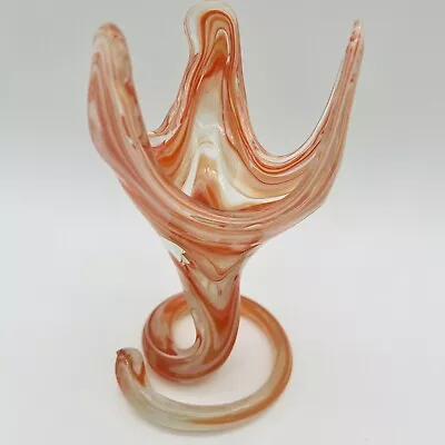 Vintage Trumpet Glass Vase Coil Base Murano Style 7 1/2” • $35.98