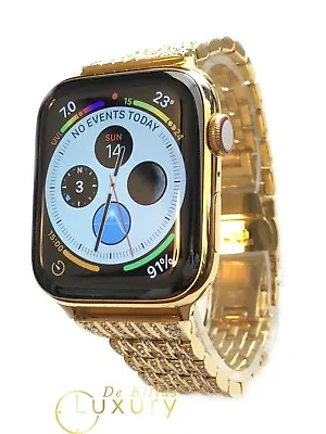 24K Gold Plated 45MM Apple Watch SERIES 7 Diamond Rhinestones Band GPS LTE O2 • $1079
