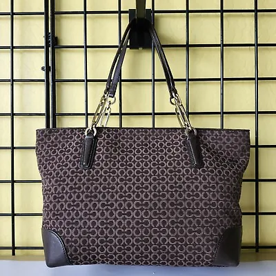 Coach Vintage 26767 Madison Brown OpArt Needlepoint Tote Shoulder Handbag • $64.99