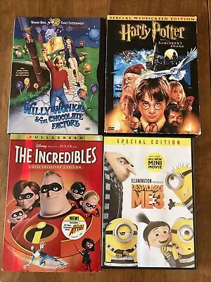 Harry Potter Will Wonka Despicable Me Incredible DVDS Inspected Very Good Co • $8.95