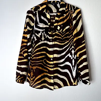 Jones New York Blouse Womens Pp Petite X-Small Animal Print Shirt  Long Sleeve • $9.89