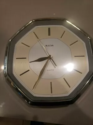 Vintage BULOVA Wall Clock Quartz Battery Retro MCM 70s 80s C4660 Octagon  • $64.99