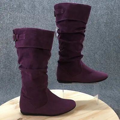 LEI Boots Womens 9 Arizona Tall Pull On Buckle Flats Riding Boot Purple Fabric • $34.99