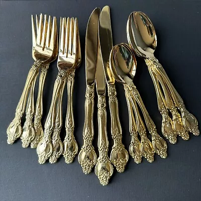 15 Rogers Stainless Gold Electroplated Service For 3 Flatware Silverware Set • $38