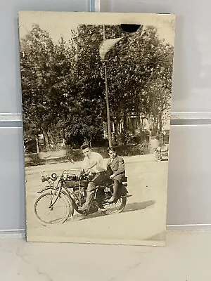 Original Early 1900s Indian Motorcycle Real Photo Postcard Rppc Great Image • $40