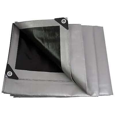 260GSM Tarpaulin Extra Heavy Duty Builders Waterproof Ground Sheet Cover Silver • £129.99