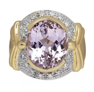 Solid 14K Gold Large Genuine Kunzite And Diamond Ring 11.5 Grams Size 9.5 L.R. • $1999.99