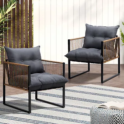 Livsip 2PCS Outdoor Furniture Chairs Garden Patio Garden Lounge Set PE Wicker • $209.90